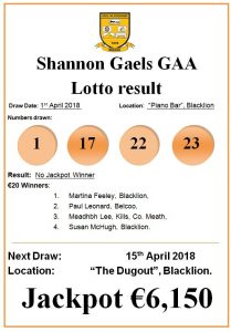 lotto result april 1 2018